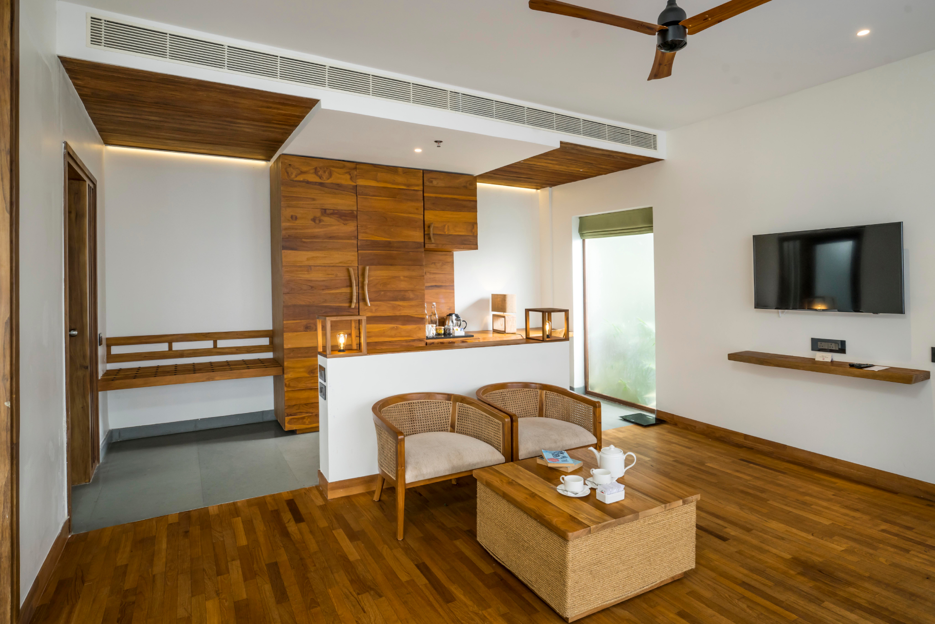 A view of the interior of the jacuzzi villa at Mountain Shadows resort in Wayanad