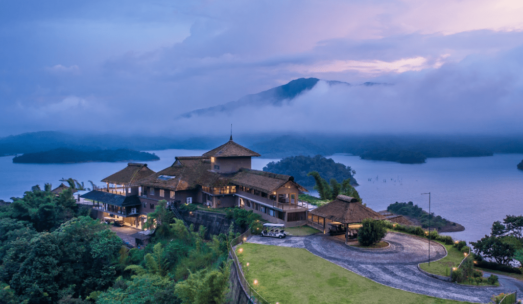 An aerial view of a 5 star resort in Kerala, Mountain Shadows Wayanad